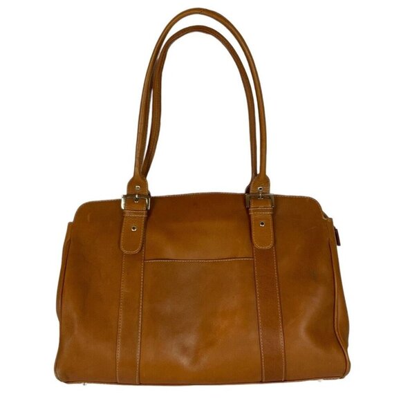 Piel Womens Leather Briefcase Tote Camel Laptop Bag Multiple Pockets Executive - Picture 2 of 10